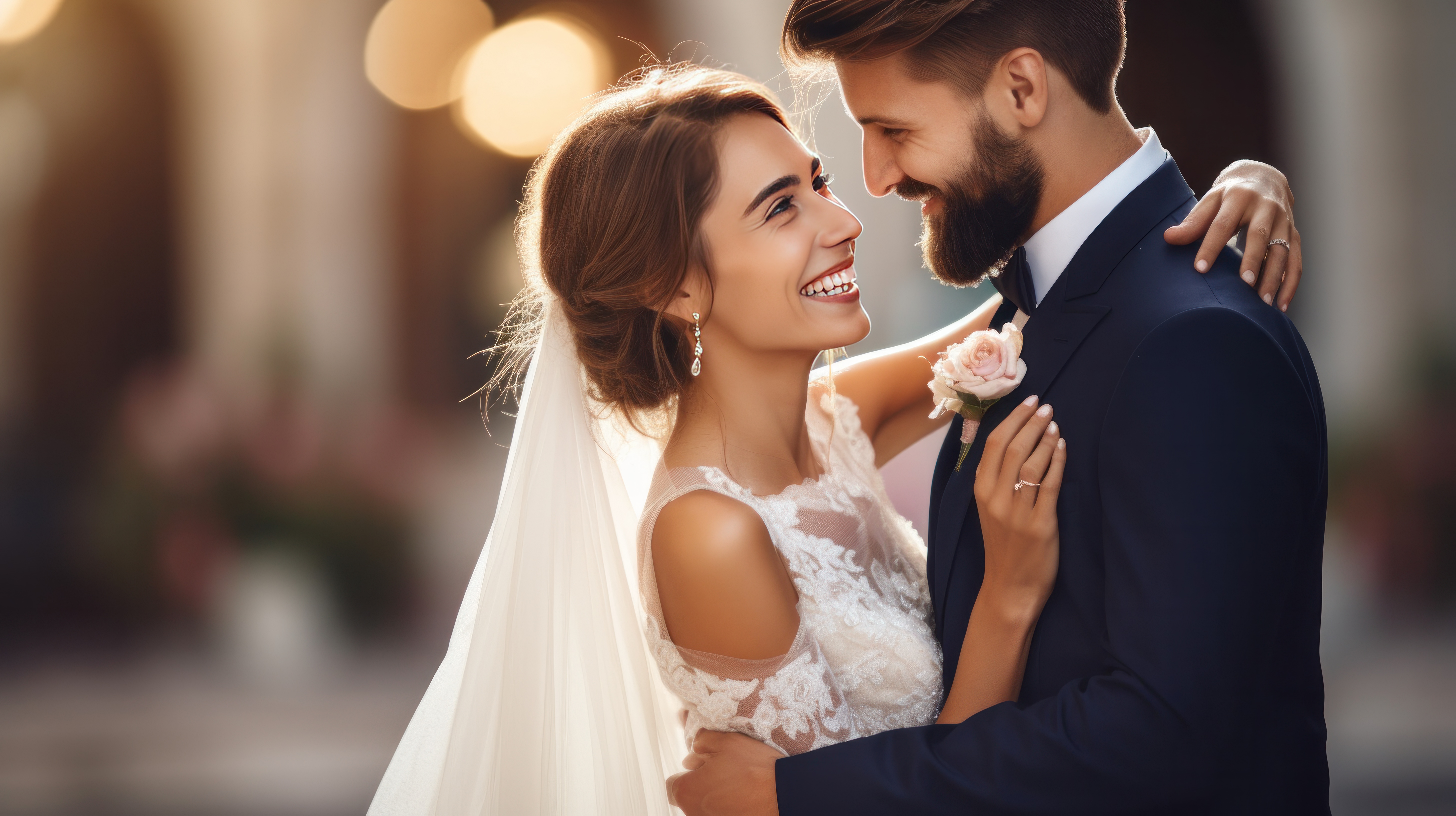 A man and woman smiling at each other.